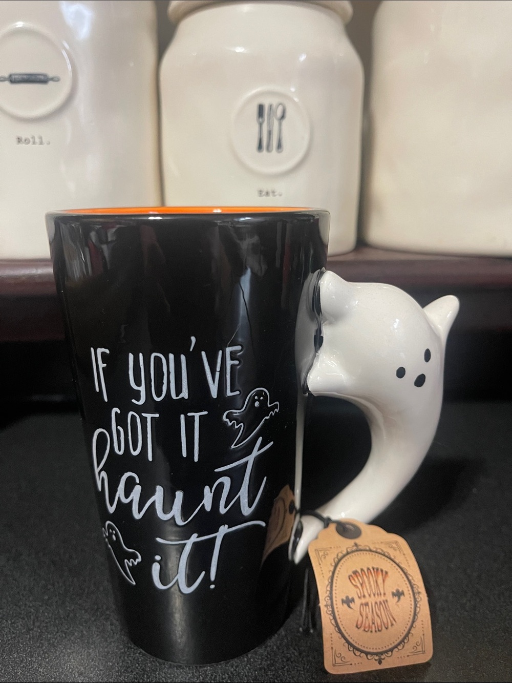 Black & Orange Halloween Ghost Handle Mug - Seasonal Home Dining